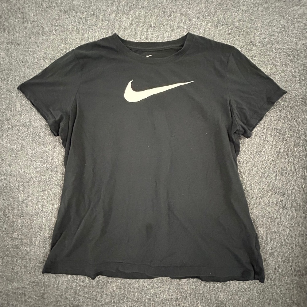 Nike T-Shirt Womens Size XL Black Dri-Fit Short Sleeve Swoosh Activewear Shirt